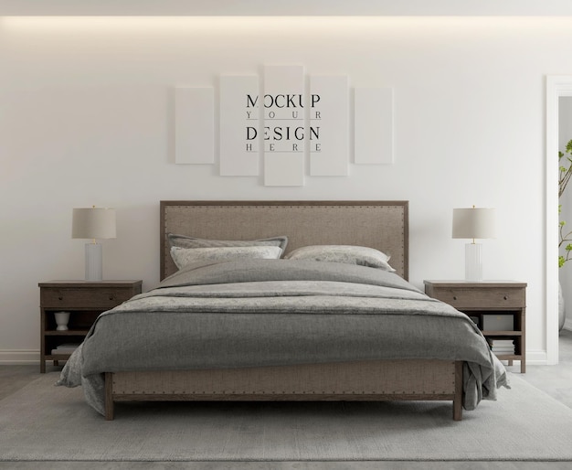 mockup poster in modern contemporary bedroom