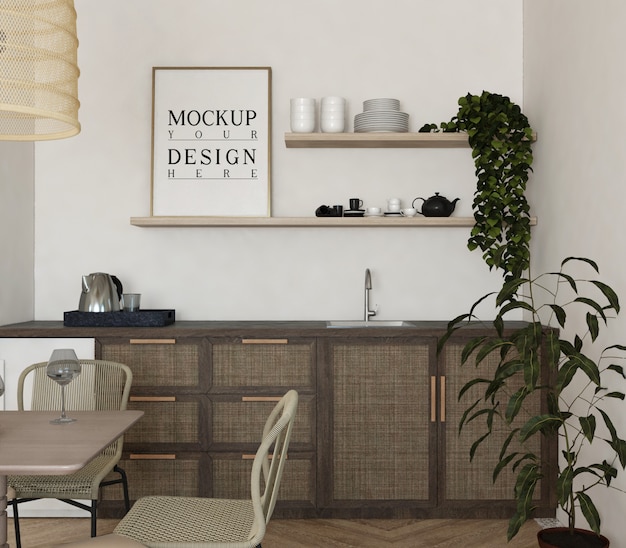 Mockup poster in modern kitchen