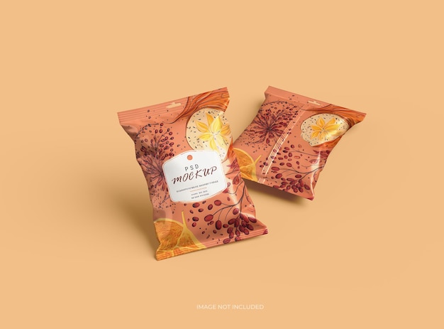 PSD mockup template for food snack chips cookies peanuts candy 3d render to present your design