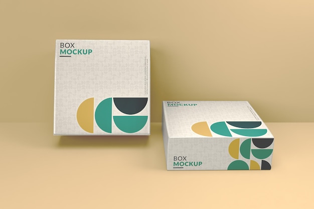 PSD mockup of two square boxes closed in front scenery