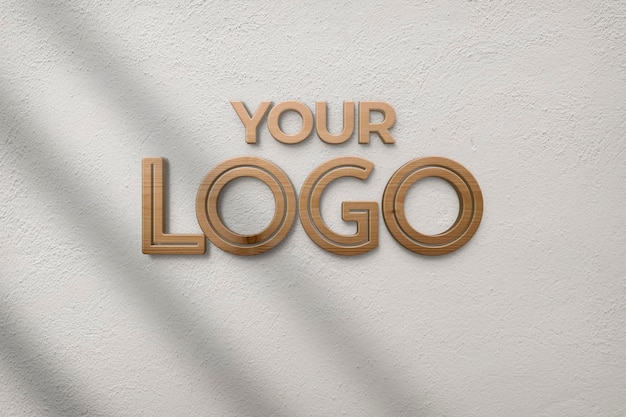 Mockup of wood logo on white wall