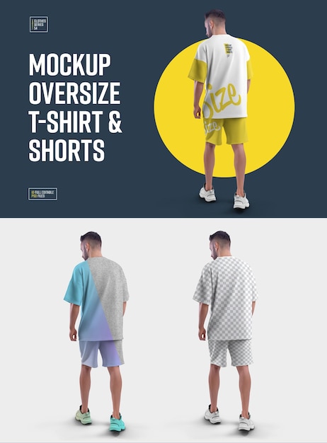 Mockups Oversize T-shirt and Shorts Kit. Easy in customizing colors all elenents T-shirt, Shorts