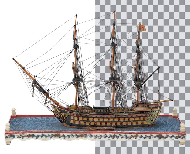 A model of a ship with the word galleon on the bottom.