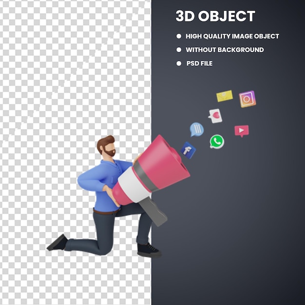 Modern 3d illustration of young man digital marketing concept