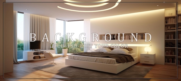 PSD modern bedroom interior with minimalist design