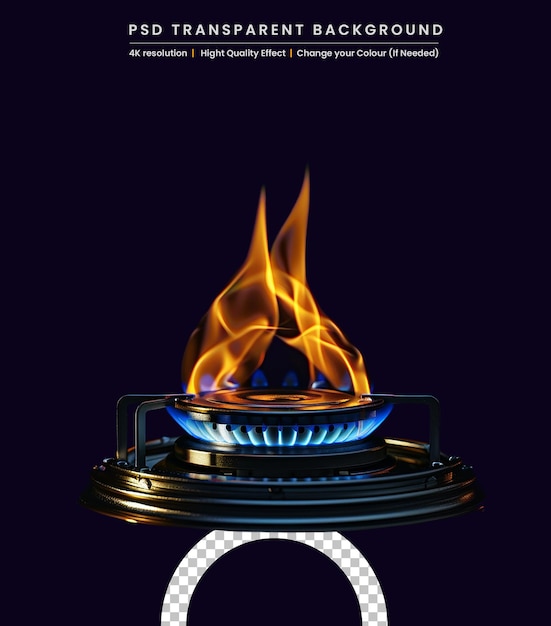 PSD modern burning fireplace stove isolated on black background