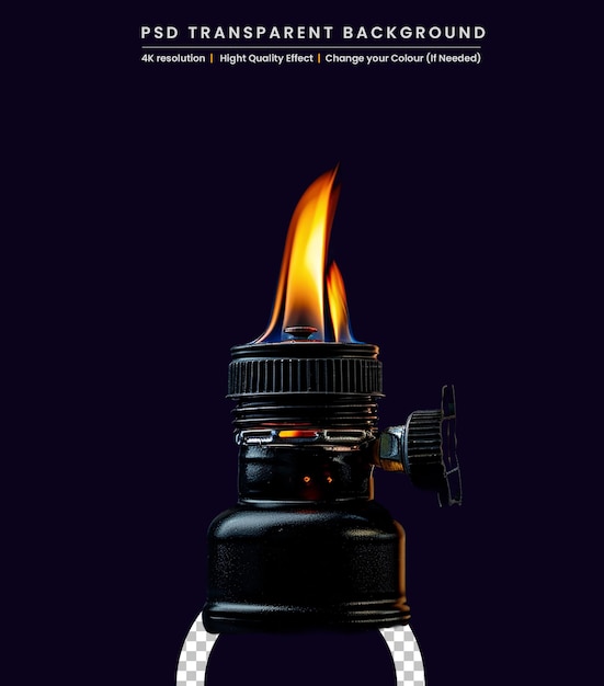 PSD modern burning fireplace stove isolated on black background