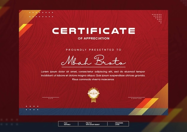 PSD modern elegant gold certificate template with badge