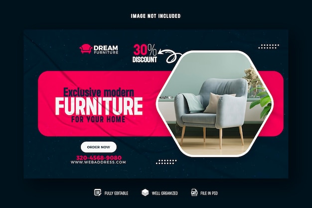 Modern furniture web banner and header cover design template