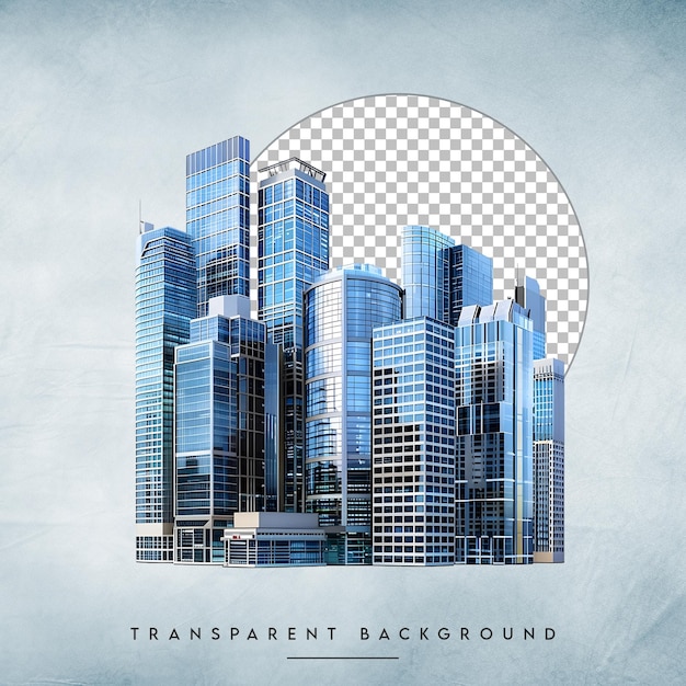 PSD modern glass skyscrapers isolated on transparent background