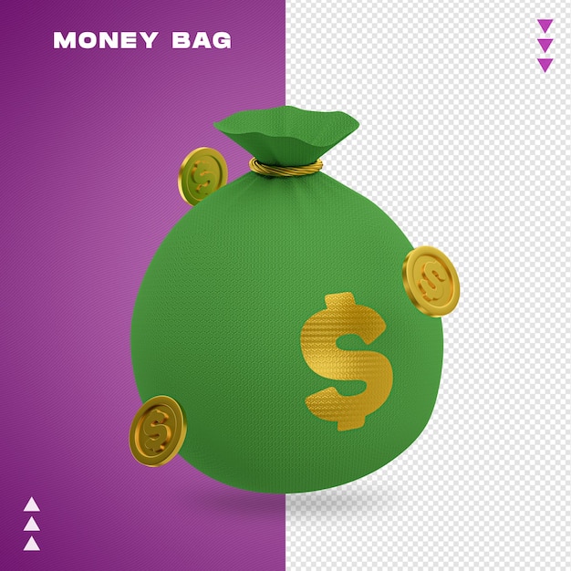 Money Bag in 3D Rendering Isolated