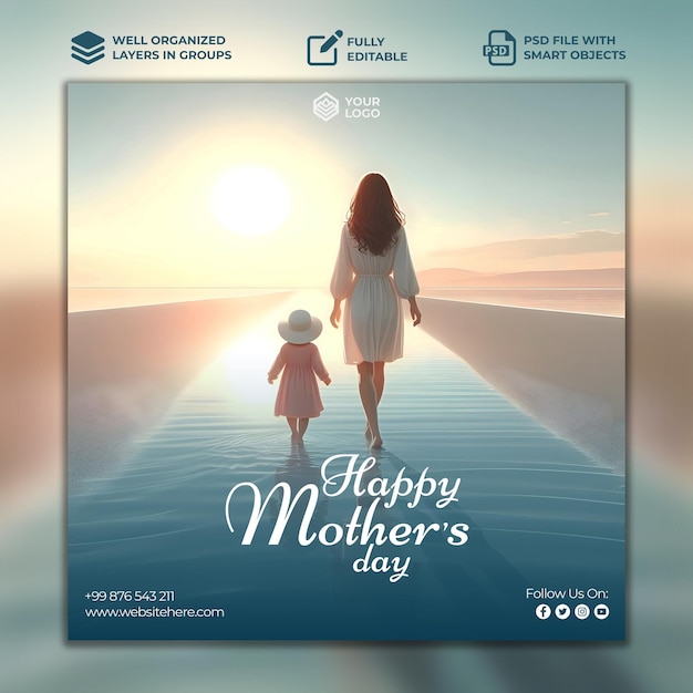 Mothers Day Social Media Post Template with Editable PSD File