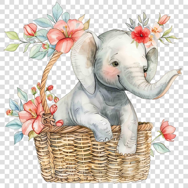 mouse in basket with flowers nuresery watercolor