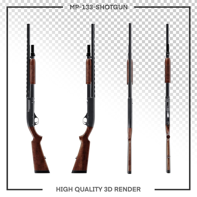 PSD mp 133 shotgun in different angle high quality 3d render png