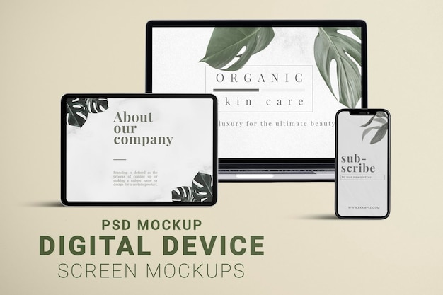 Multi device screen mockup, blank design space psd set