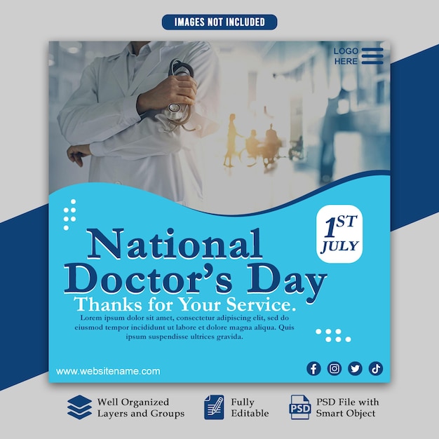 PSD national doctor day social media post template psd