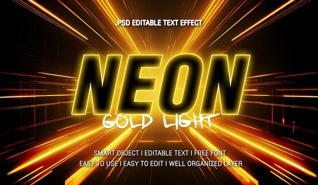 PSD neon gold editable text effect