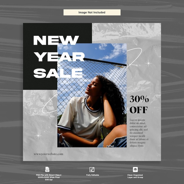 PSD new year sale fashion streetwear instagram post template