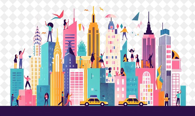 PSD new york city with characters having a rooftop party design people life style flat illustration