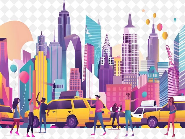 PSD new york city with characters having a rooftop party design people life style flat illustration