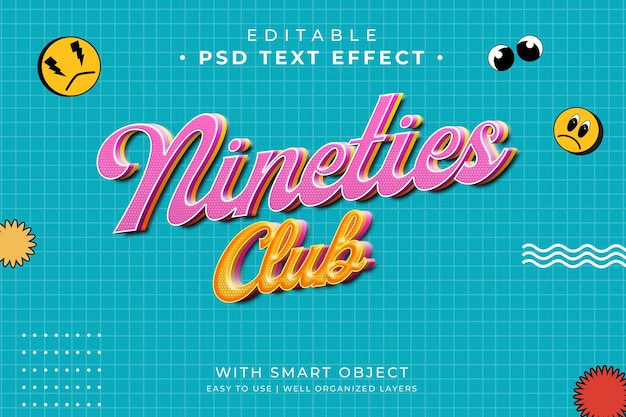 PSD nineties club vintage retro editable psd text effect