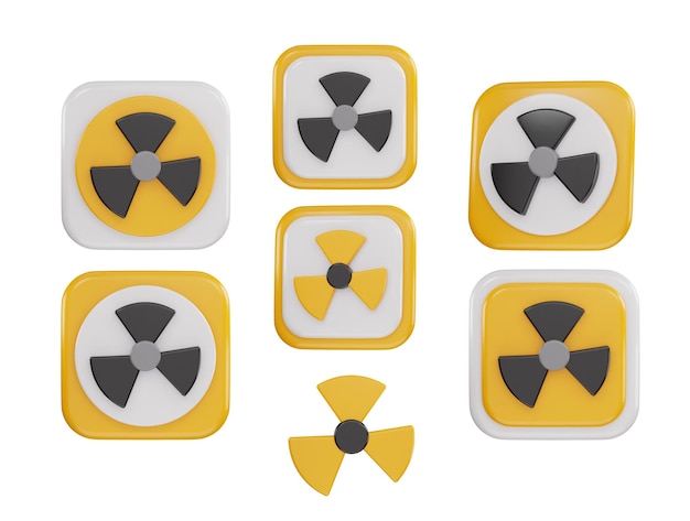 PSD nuclear radioactive danger toxic icon 3d rendering vector illustration set