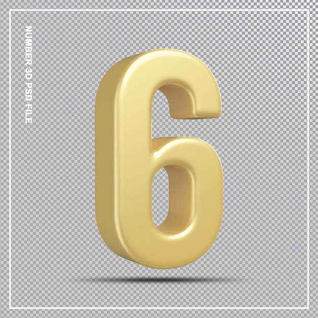 PSD number 6 gold 3d