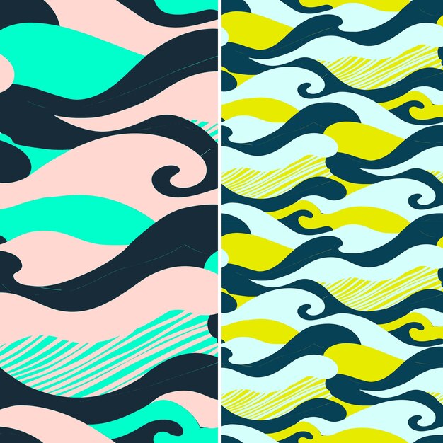 PSD ocean surf with wave silhouette arranged in a powerful patte nature pattern vector designs