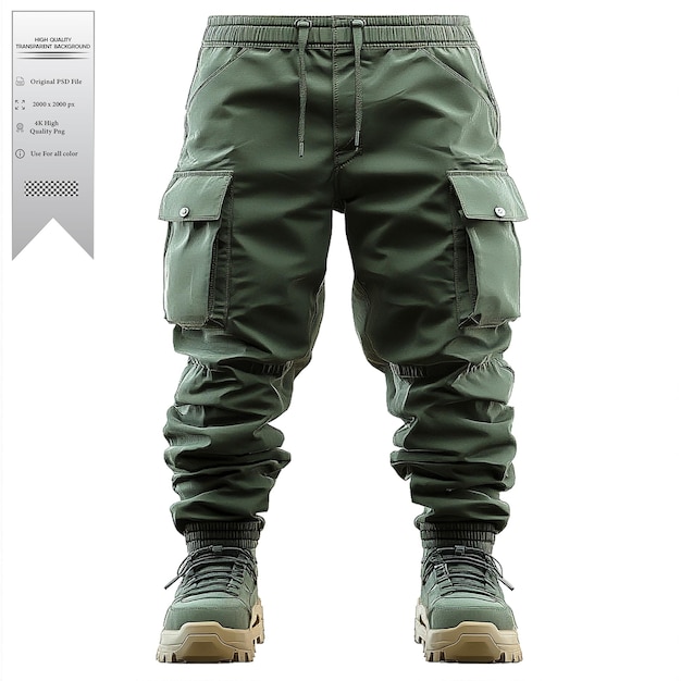 PSD olive green cargo pants functional and stylish isolated on a transparent background