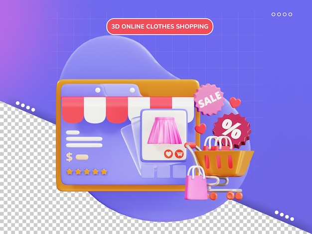 PSD online clothes shopping 3d illustration