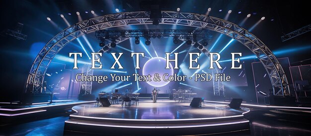 PSD online concert event entertainment concept background for online concert blue stage spotlights