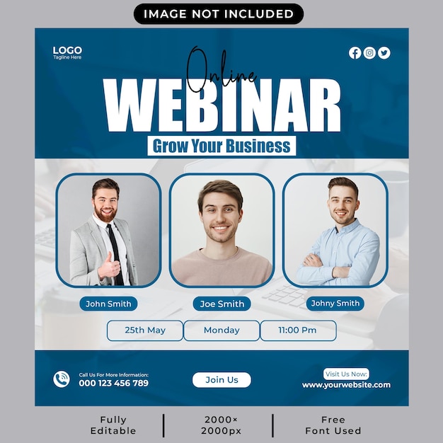 Online live webinar social media post or square web banner template