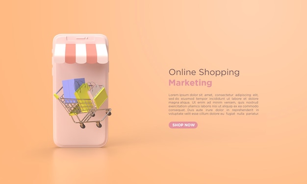 Online shopping 3d rendering marketing