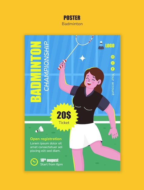 PSD ontwerp van een badminton sjabloon