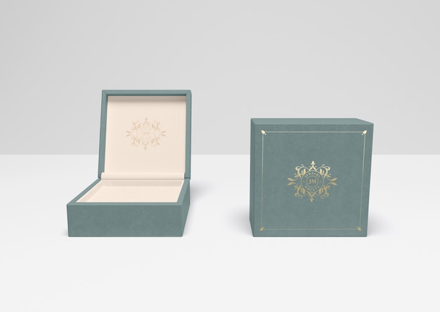 PSD open and closed blue gift box with cover