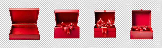 PSD open empty red gift box collection isolated on transparent background