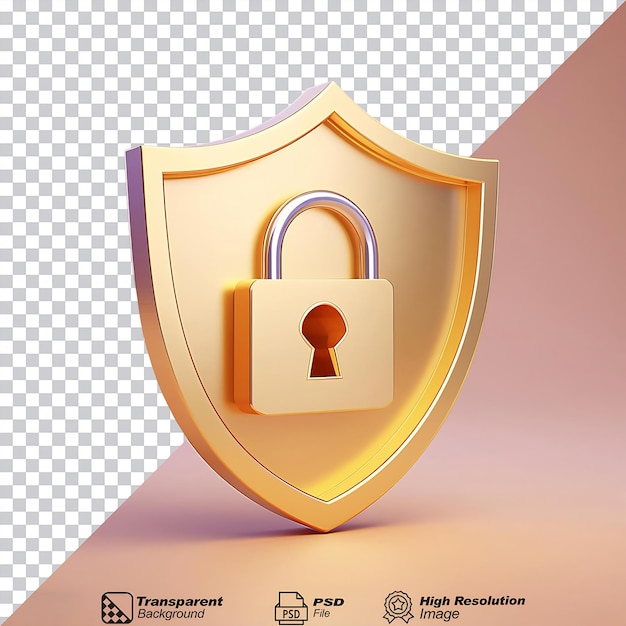 PSD open lock security shield icon gold isolated on transparent background