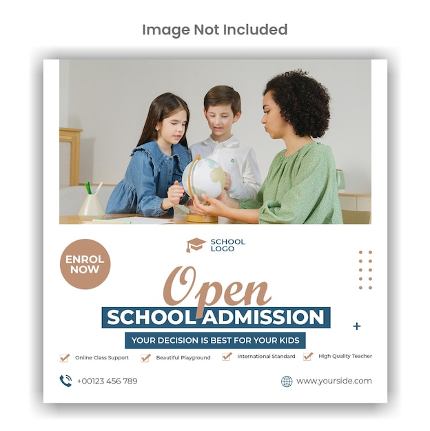 PSD open school education admission online post template design