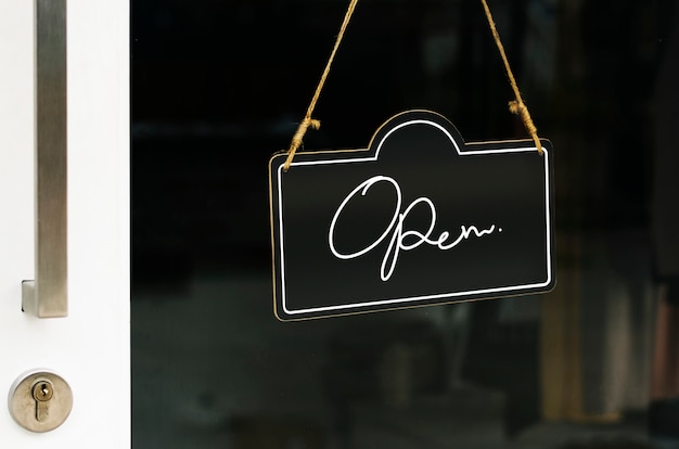 PSD open, wooden door sign mockup