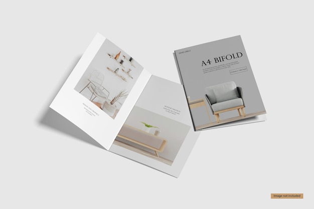 PSD opened and front cover a4 or a5 bifold brochure mockup