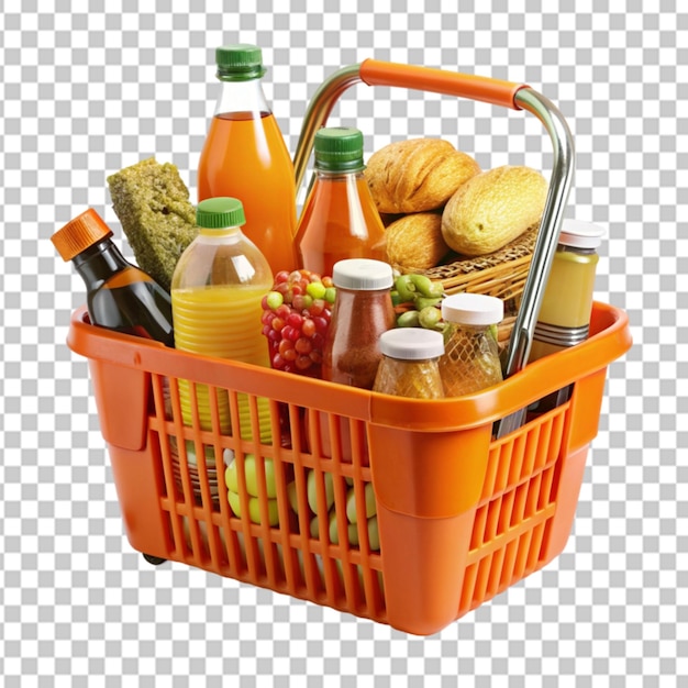 orange shopping basket with drinks transparent background