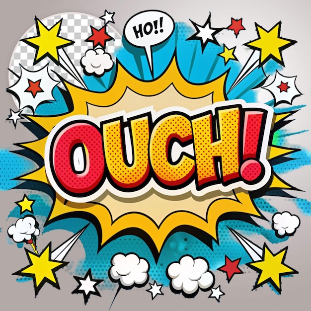 PSD ouch comic bright template with speech bubbles on colorful frames on transparent background