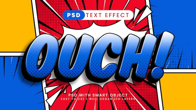 PSD ouch komisch en cartoon 3d bewerkbaar teksteffect