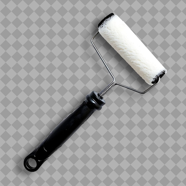 PSD paint roller with black plastic handle and white roller cove png tool on clean background