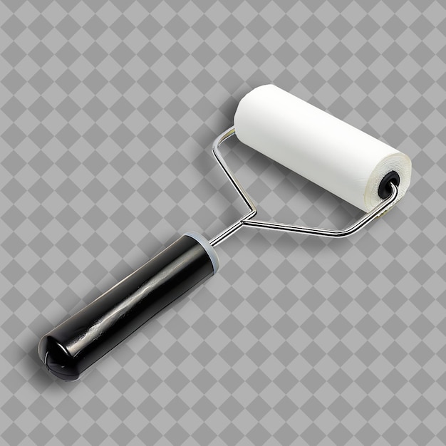 PSD paint roller with black plastic handle and white roller cove png tool on clean background