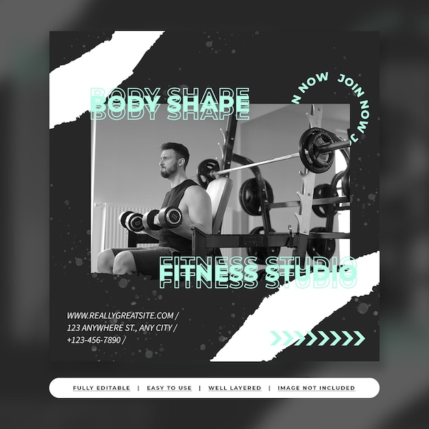 PSD pale turquoise modern urban gym and fitness instagram template