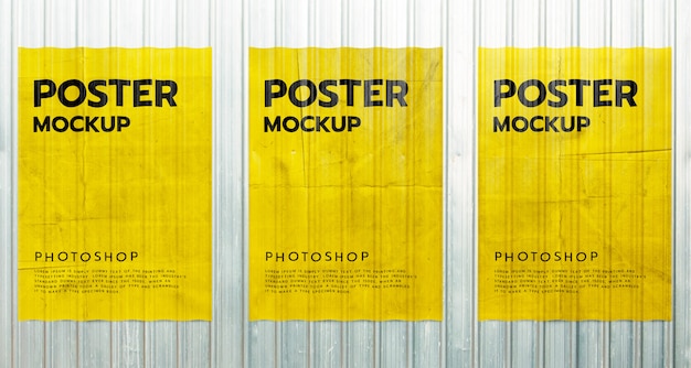 Paper poster grunge mockup on metal sheet wall