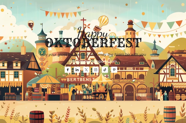 PSD parada piwa, kontrola bezpieczeństwa i kartka z bawarską architekturą oktoberfest