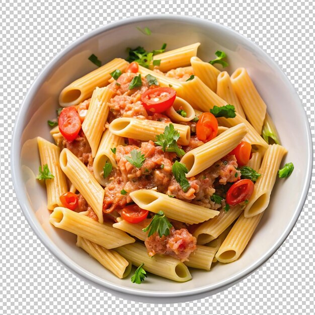 Penne pasta with bolognese sauce parmesan cheese and basil