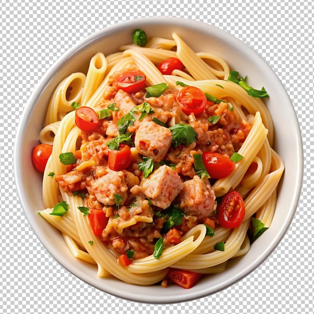 Penne pasta with bolognese sauce parmesan cheese and basil